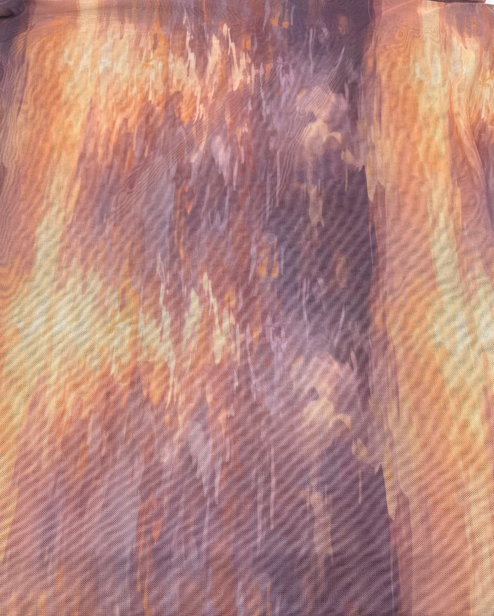 Orange Purple Mix Print Mesh Fabric Stretch - T9 Fabrics